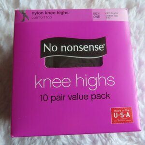 NEW No Nonsense Comfort Top Nylon Knee Highs Off Black Med TZ7  Sheer Toe